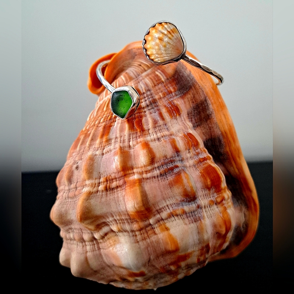 Sunrise Shell Sea Glass Sterling Silver Cuff